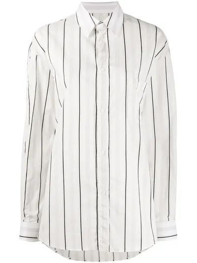 Maison Margiela Striped Cotton-voile Shirt Dress In Off-white