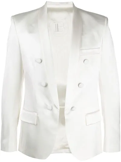 Balmain Logo Tab Blazer In White