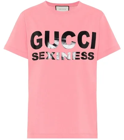 Gucci Logo Print Jersey T-shirt In Pink,black