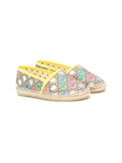 Gucci Kids' Hearts Gg Supreme Print Espadrilles In Neutrals