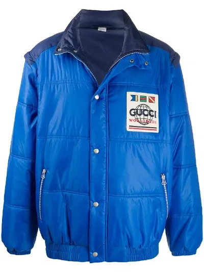 Gucci Patch Padded Jacket In Blue