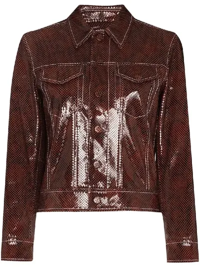 Ganni Python-print Jacket In Brown