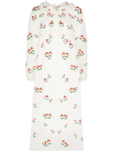 Yuhan Wang Peach Print Cotton Midi Dress In White