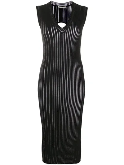 Marco De Vincenzo V-neck Ribbed Knit Dress In Black