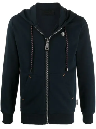 Philipp Plein Tiger-patch Zip-up Hoodie In Blue