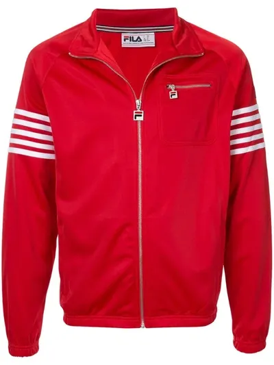 Fila Stripe Sleeve Zipped Sweatshirt In Red