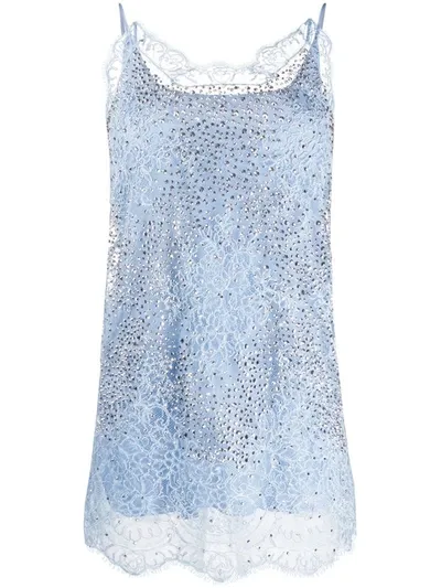 Ermanno Scervino Embellished Lace Detail Vest Top In Blue