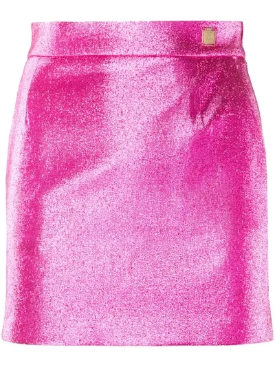 Elisabetta Franchi Glitter Mini Skirt In Pink