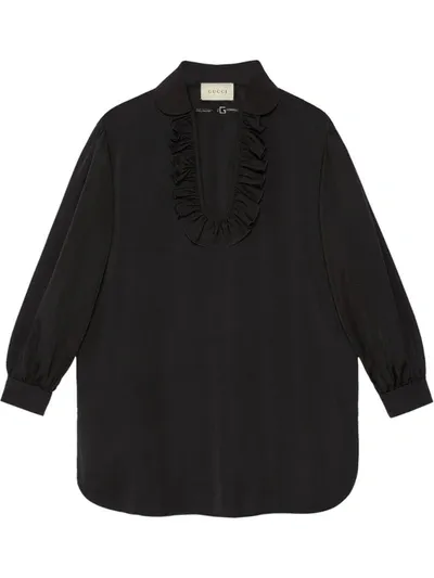 Gucci Ruffle Front Shirt In Black