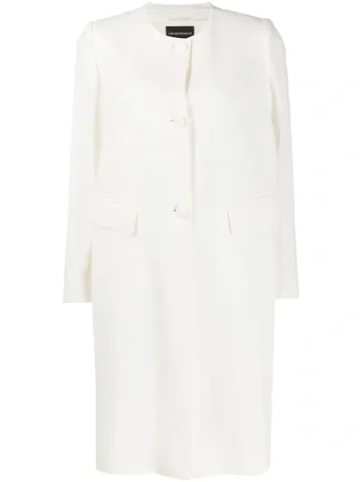 Emporio Armani Single-breasted Collarless Coat In White