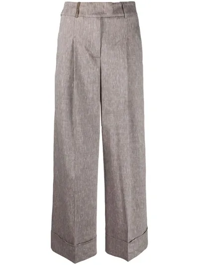 Peserico Pleated Wide-leg Trousers In Brown