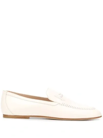 Tod's Whipstitch Logo Leather Loafers In Off White