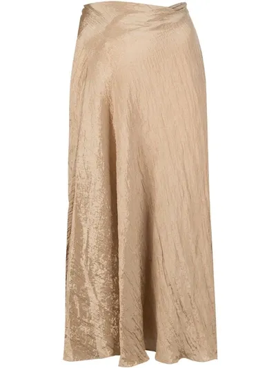 Vince Crinkled Metallic Midi Skirt In Gold