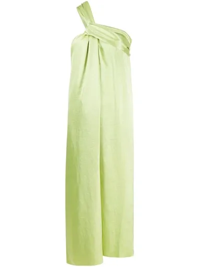 Nanushka Zena One-shoulder Twist-front Crinkled Washed-satin Midi Dress In Green