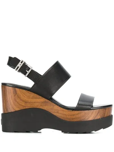 Michael Michael Kors Platform Wedge Sandals In Black Leather