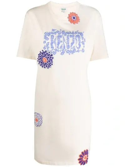 Kenzo Floral Applique T-shirt Dress In Neutrals