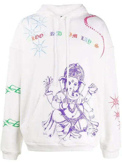 Siberia Hills Himalayan Tattoo Print Cotton Hoodie In White