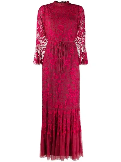 Needle & Thread Demetria Red Embroidered Tulle Gown