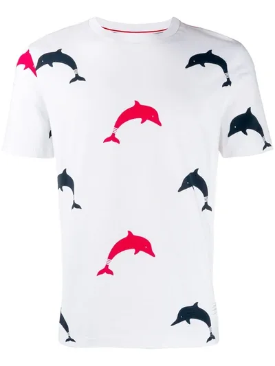 Thom Browne Rwb Allover Dolphin Icon Print Tee In White