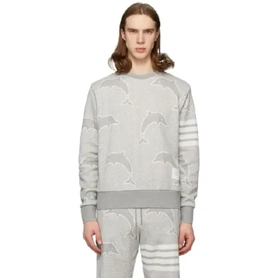 Thom Browne 4-bar Dolphin Jacquard Sweatshirt In 055 Ltgrey