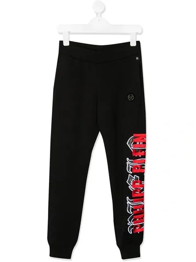 Philipp Plein Kids' Embroidered Logo Track Trousers In Black