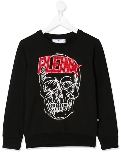 Philipp Plein Kids' Embellished Logo Skull Sweatshirt In Black