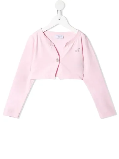 Monnalisa Kids' Cropped Jersey Cardigan In Cipolla