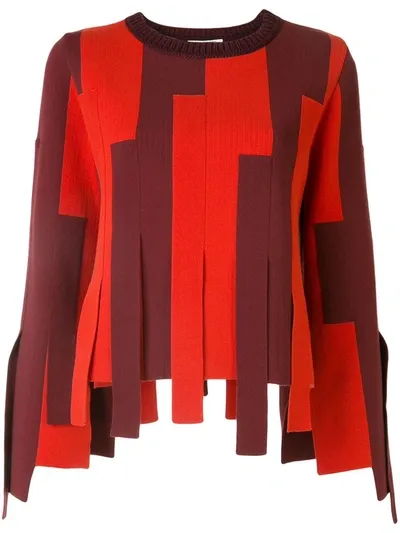 Ports 1961 Striped Block Asymmetric-hem Sweater In Red