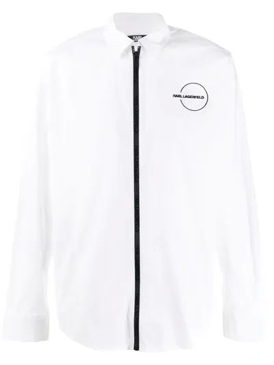 Karl Lagerfeld Zip Front Shirt In 白色