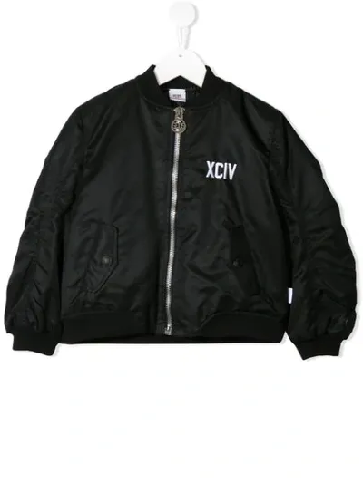 Gcds Kids' Logo-embroidered Bomber Jacket In Black