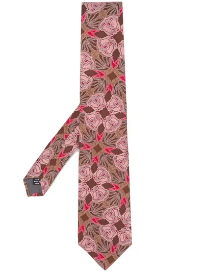 Pre-owned Gianfranco Ferre 1990s Rose Jacquard Tie In Brown