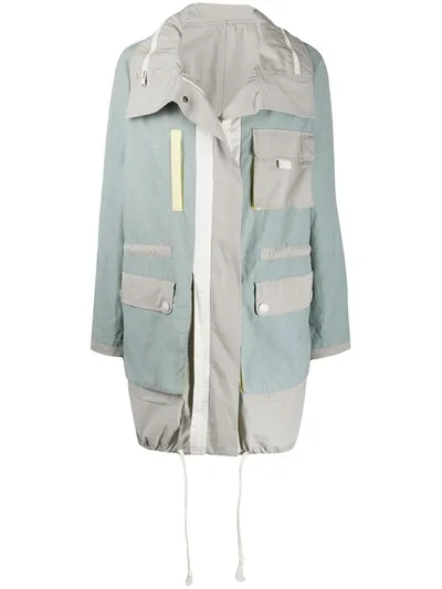 Yves Salomon Colour Block Utility Rain Coat In Blue