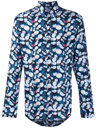 Grey Daniele Alessandrini Butterfly Print Long Sleeved Shirt In Blue