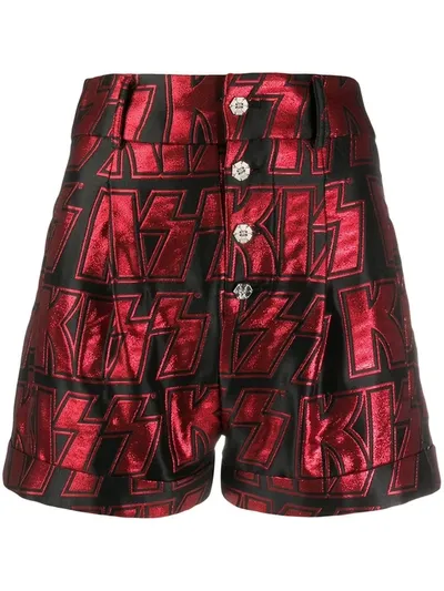 Philipp Plein Kiss Embroidered Shorts In Red