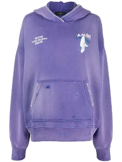 Amiri Distressed-effect Logo Hoodie In Purple