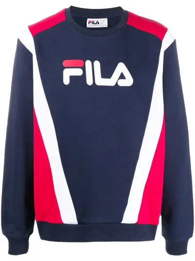 Fila Juda Cut And Sew Color Block Crewneck Sweater In Navy In Blue