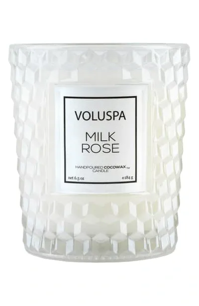 Voluspa Roses Classic Textured Glass Candle, 6.5 oz In Milk Rose