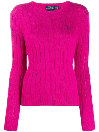 Polo Ralph Lauren Sweater Crew Neck W/braids And Horse In Pink