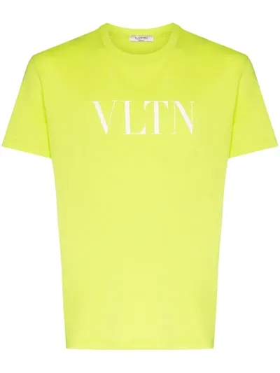 Valentino Vltn Logo Cotton T-shirt In Giallo Fluo