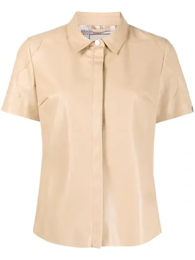 Urbancode Salma Faux-leather Shirt In Neutrals