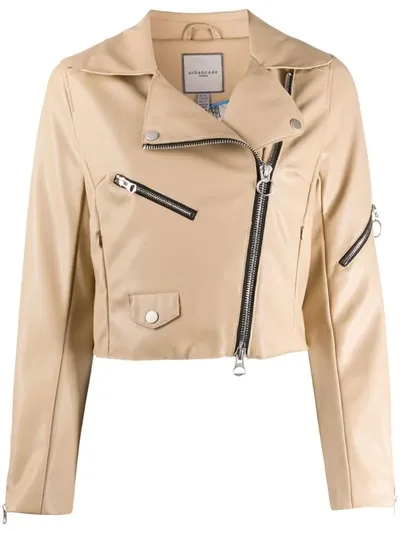 Urbancode Jacey Faux-leather Biker Jacket In Neutrals