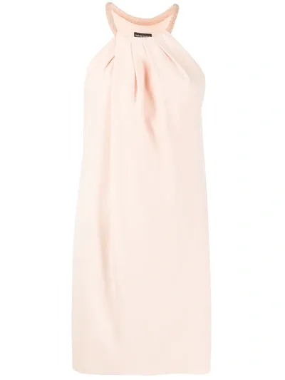 Emporio Armani Beaded Halterneck Shift Dress In Neutrals