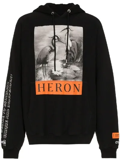 Heron Preston Heron Printed-cotton Hooded Sweatshirt In Black