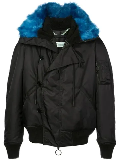 Off-white Faux Fur Trimmed Parka Coat In Black