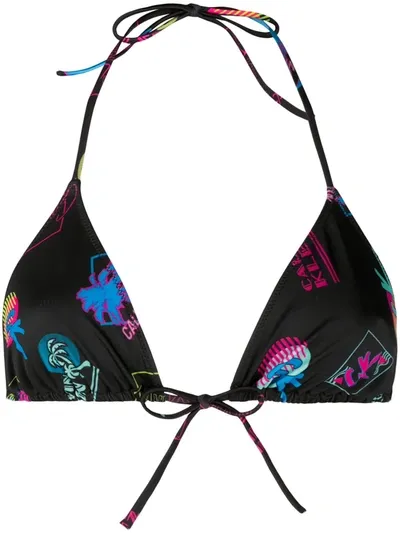 Calvin Klein Abstract Print Bikini Top In Black