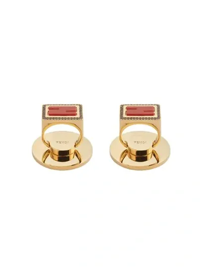 Fendi Adhesive Baguette Ff Motif Phone Ring Holders In Gold