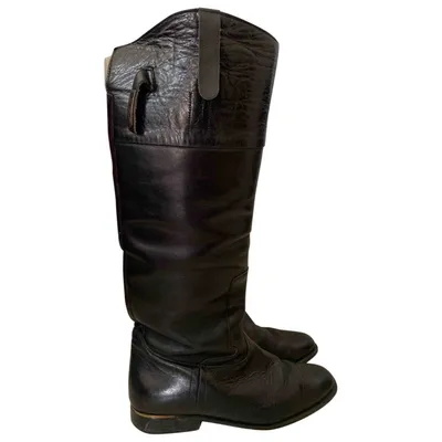 Pre-owned Golden Goose Leather Riding Boots In Black