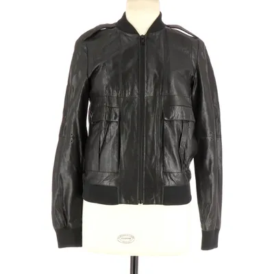 Pre-owned Hugo Boss Leather Biker Jacket In Black