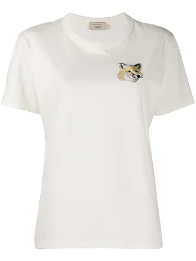 Maison Kitsuné Logo-patch Crew Neck T-shirt In White