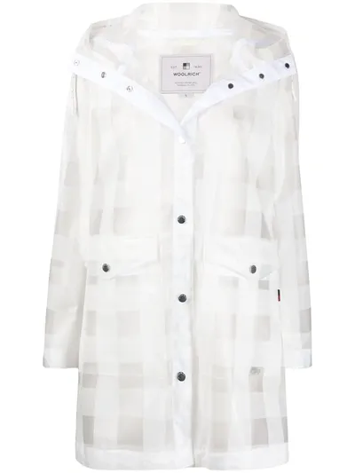 Woolrich Hooded Checked Print Parka In White